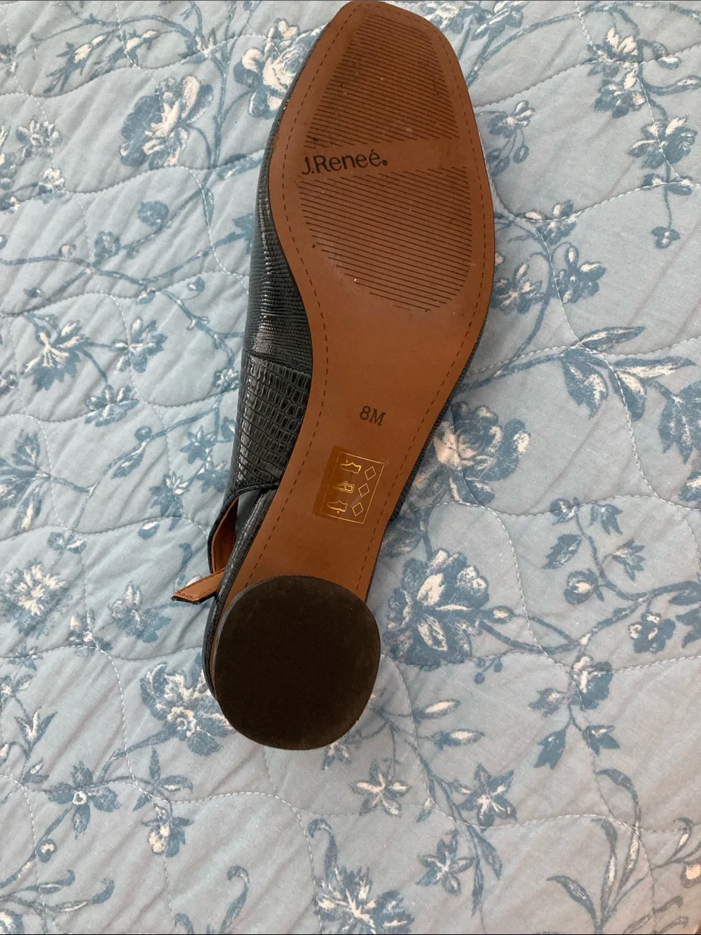 J.Reneé Black Croc-Embossed Slingback Flats